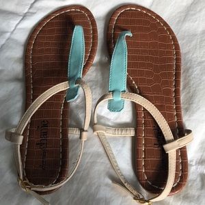 Cream and Teal thong sandals